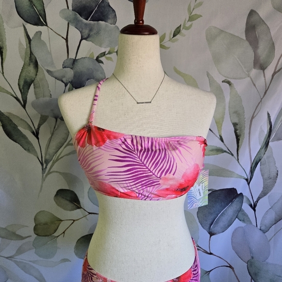 YMI | Bandeau Bikini in Purple Palms Print Sz M - Picture 10 of 16